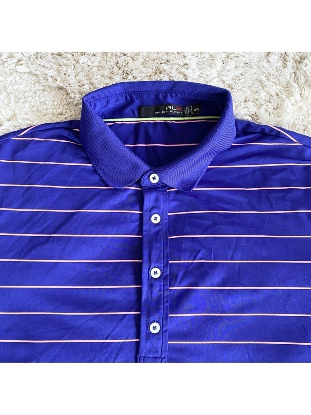 RLX Ralph Lauren Mens Sz XL Navy Pink Striped Stretch Golf Polo Shirt